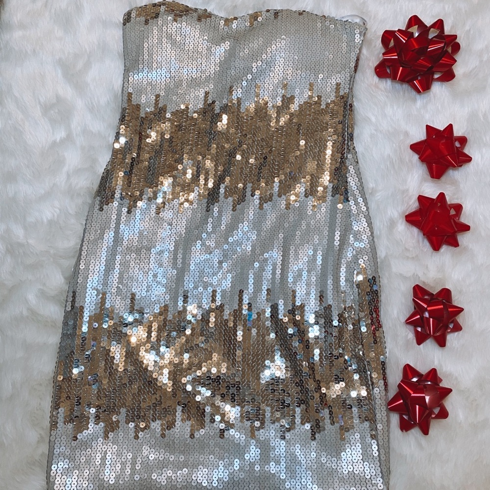 Mini gold and cream sequin dress